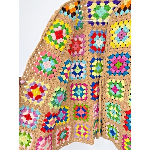 Handmade Granny Square Crochet Patchwork Cardigan Grandma Artsy Dopamine Hippie - Picture 3 of 5
